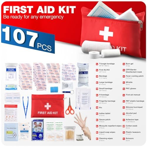 107-Piece Compact First Aid Kit for Home & Travel